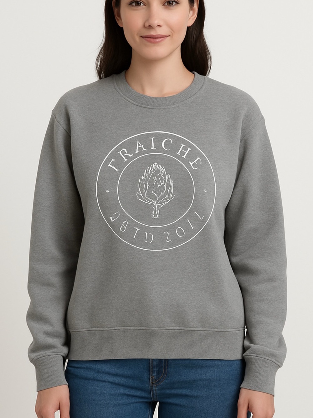 FRAICHE LIVING crewneck sweatshirt French terry cotton gray size medium